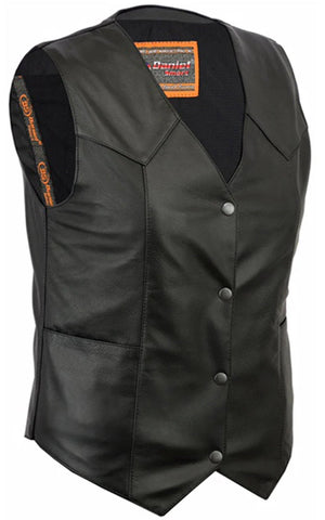 Women's classic plain-side leather biker vest front angle