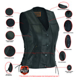 Daniel Smart Mfg. women's leather motorcycle vest DS205 features view