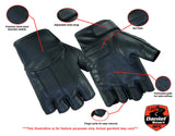 Women's fingerless deerskin biker gloves features detail