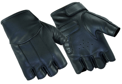 Women's fingerless deerskin biker gloves front and back