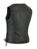 Daniel Smart Mfg. women's fashionable lightweight leather motorcycle vest back angle view