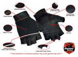 Women's leather and mesh fingerless motorcycle gloves features detail