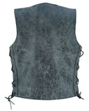 Women's gray leather biker vest DS205V back