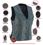 Daniel Smart Mfg. women's gray leather motorcycle vest DS205V features view