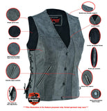 Women's gray leather biker vest DS205V features detail