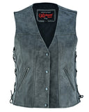 Daniel Smart Mfg. women's gray leather motorcycle vest DS205V front view
