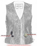 Women's gray leather biker vest DS205V pockets detail