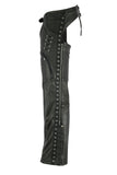 Daniel Smart Mfg. women's leather motorcycle chaps with grommets and lace DS485 side view
