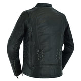 Daniel Smart Mfg. women's leather motorcycle jacket with grommets and lace DS885 back angle view