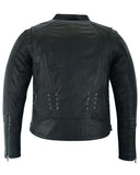 Daniel Smart Mfg. women's leather motorcycle jacket with grommets and lace DS885 back view