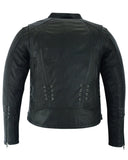 Women's leather motorcycle jacket with grommets and lace back