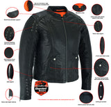 Daniel Smart Mfg. women's leather motorcycle jacket with grommets and lace DS885 features