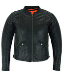 Daniel Smart Mfg. women's leather motorcycle jacket with grommets and lace DS885 front view