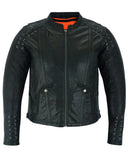 Women's leather motorcycle jacket with grommets and lace front