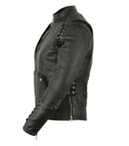 Daniel Smart Mfg. women's leather motorcycle jacket with grommets and lace DS885 side view