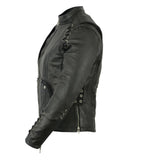 Women's leather motorcycle jacket with grommets and lace side