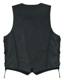 Daniel Smart Mfg. women's leather motorcycle vest with braided design back flat view
