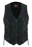 Daniel Smart Mfg. women's leather motorcycle vest with braided design front view