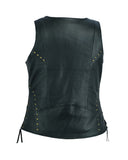 Daniel Smart Mfg. women's leather motorcycle vest with lace detailing DS233 back view