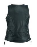 Daniel Smart Mfg. women's leather motorcycle vest with lacing details DS234 back view
