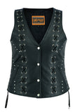 Daniel Smart Mfg. women's leather motorcycle vest with lacing details DS234 front view