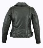 Women's lightweight belted leather motorcycle jacket back