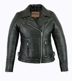 Women's lightweight belted leather motorcycle jacket front