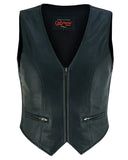 Women's lightweight zipper-front leather biker vest front