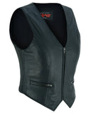 Women's lightweight zipper-front leather biker vest front angle