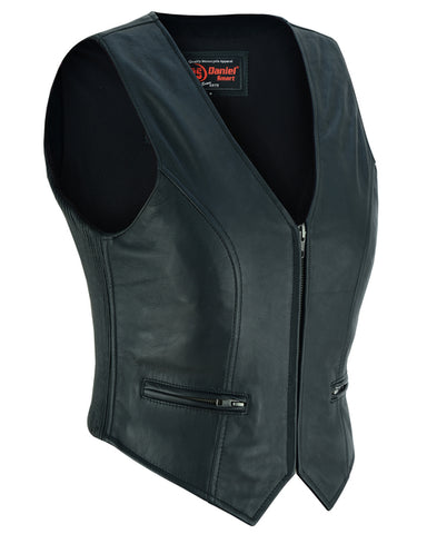 Daniel Smart Mfg. women's lightweight leather motorcycle vest DS238 front angle view