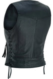 Women's lightweight leather biker vest with rivets back angle