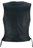 Daniel Smart Mfg. women's lightweight leather motorcycle vest with rivets DS241 back view
