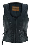 Daniel Smart Mfg. women's lightweight leather motorcycle vest with rivets DS241 front view