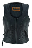 Women's lightweight leather biker vest with rivets front