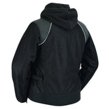 Women's versatile mesh motorcycle jacket with removable hoodie back angle