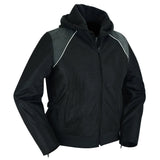 Women's versatile mesh motorcycle jacket with removable hoodie front angle