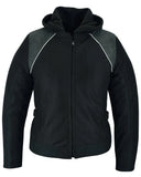 Women's versatile mesh motorcycle jacket with removable hoodie front