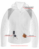 Women's versatile mesh motorcycle jacket with removable hoodie pockets detail