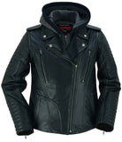 Daniel Smart Mfg. women's leather motorcycle jacket with rub-off finish front view