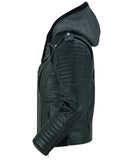 Women's rub-off leather motorcycle jacket with hood side