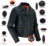 Daniel Smart Mfg. women's stylish leather motorcycle jacket DS804 features view