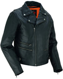 Women's stylish leather motorcycle jacket front angle