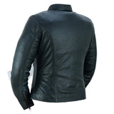 Women's lightweight leather motorcycle jacket DS843 back angle