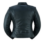 Daniel Smart Mfg. women's stylish lightweight leather motorcycle jacket DS843 back view