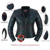 Women's lightweight leather motorcycle jacket DS843 features detail