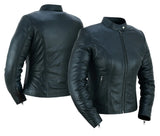 Women's lightweight leather motorcycle jacket DS843 front and back