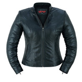 Daniel Smart Mfg. women's stylish lightweight leather motorcycle jacket DS843 front unzipped view