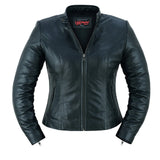 Women's lightweight leather motorcycle jacket DS843 front unzipped