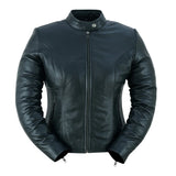 Women's lightweight leather motorcycle jacket DS843 front