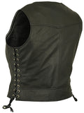 Daniel Smart Mfg. women's stylish lightweight leather motorcycle vest DS242 back angle view